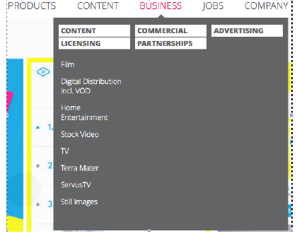 Líneas de negocio mostradas en la web Red Bull Media House.