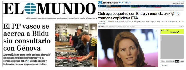 Reacciones a la propuesta de Quiroga (2015) 

El
Mundoy Libertad digital (07.10.2015).  

El
Mundo apela incluso al sentir de las v&iacute;ctimas de ETA.