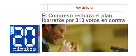 Presentaci&oacute;n del plan Ibarretxe en el Congreso de los
Diputados (2005). Informaci&oacute;n digital del gratuito 20 Minutos (02.02.2005).