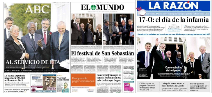 Conferencia Internacional de paz de Aiete (2011). 

Portadas
de ABC, El Mundo y la Raz&oacute;n (18.10.2011)