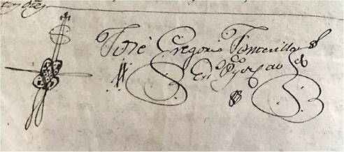 R&uacute;brica y sello del escribano Jos&eacute; Gregorio Fontecilla