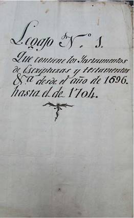 Detalle de los &iacute;ndices de protocolos notariales confeccionados por Francisco Villegas en 1836: &ldquo;Portadilla del cuadernillo 1&rdquo;