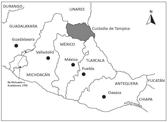 Ubicaci&oacute;n de la custodia de Tampico en el arzobispado de M&eacute;xico