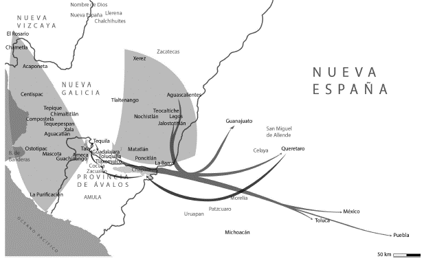 Rutas de concentraci&oacute;n, exportaci&oacute;n e importaci&oacute;n de ganado de la Nueva Galicia, siglo XVII