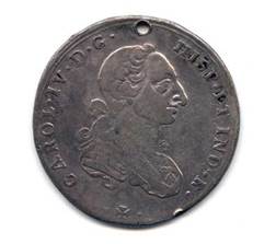 Ceca Nuevo Reino de Granada. Jura real para la proclamaci&oacute;n de Carlos IV, denominaci&oacute;n cuatro reales, 1789