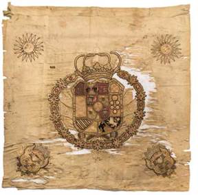 Autor desconocido. Bandera coronela espa&ntilde;ola del Regimiento de Burgos, tomada en la campa&ntilde;a de independencia del Per&uacute;, ca. 1815