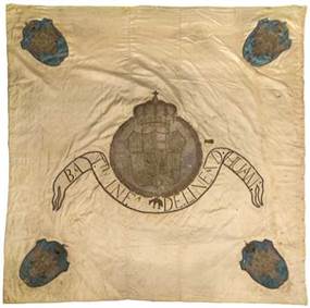 Autor desconocido. Bandera espa&ntilde;ola del Batall&oacute;n de infanter&iacute;a de la L&iacute;nea de Huamanga, tomada en la campa&ntilde;a de independencia del Per&uacute;, ca. 1824
