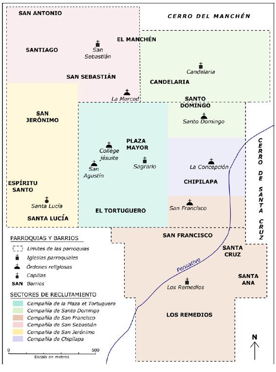 Organizaci&oacute;n de las compa&ntilde;&iacute;as de mulatos de Santiago de Guatemala hacia 1675