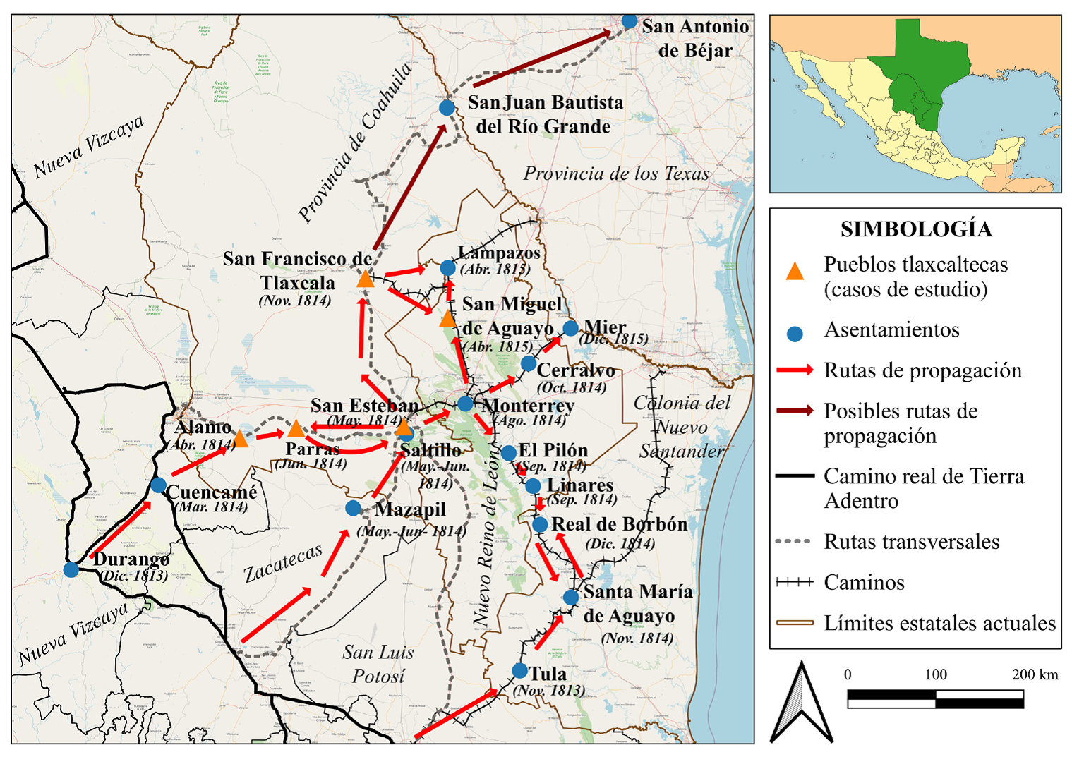 Ruta de propagación de la epidemia de tifo de 1813-1815