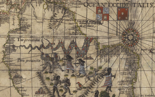 Detalle del r�o Amazonas en Mapamundi de Sebasti�n Caboto, 1544