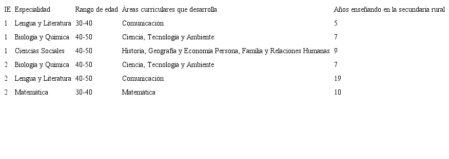 Datos de los docentes participantes de la IE1 y la IE2