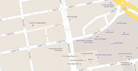 Intersección Semafórica Calle 10 Avenida 0. San José de Cúcuta. Fuente: tomado de Google Maps.