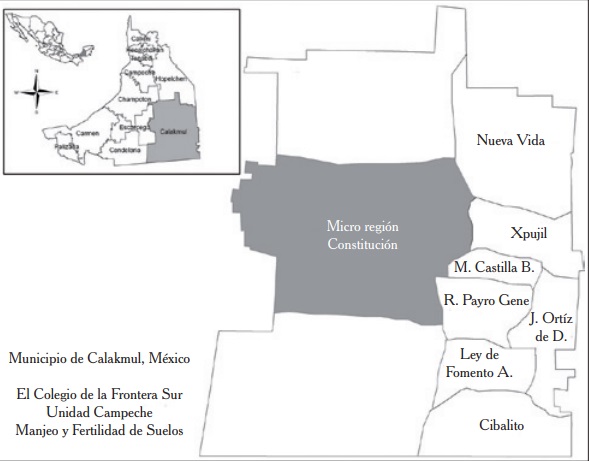 La micro región Constitución y municipio de Calakmul, México.