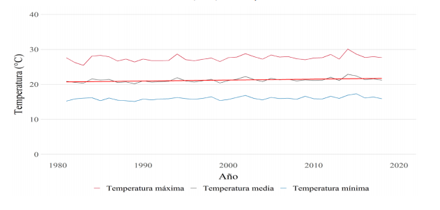 Temperaturas y regresión linear en una serié histórica de 37 años 02/01/1981 - 04/09/2018