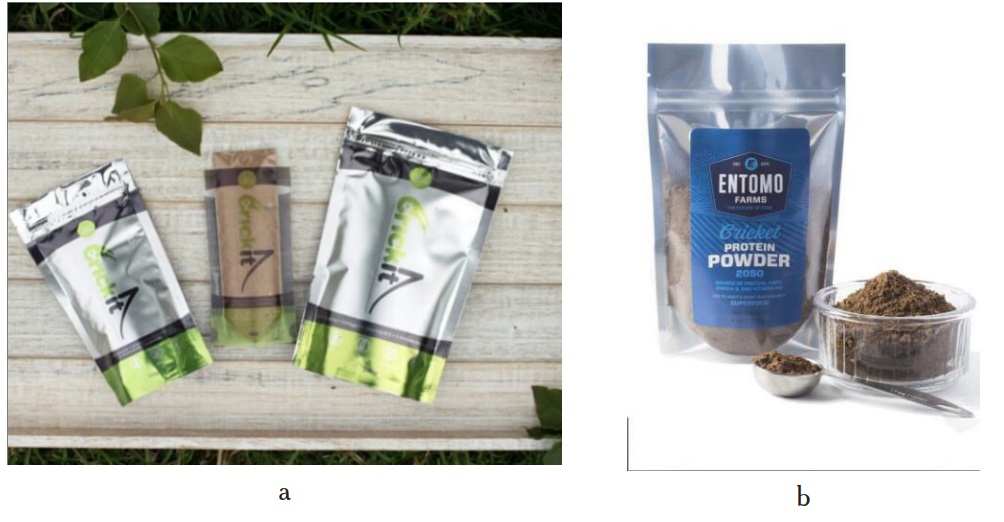 Harina de grillo de dos empresas comerciales en Colombia