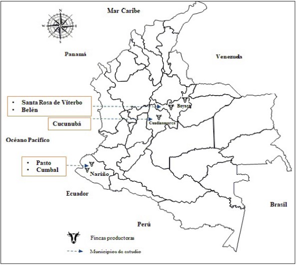 Ubicaci�n geogr�fica de los tres departamentos donde se realiz� el estudio