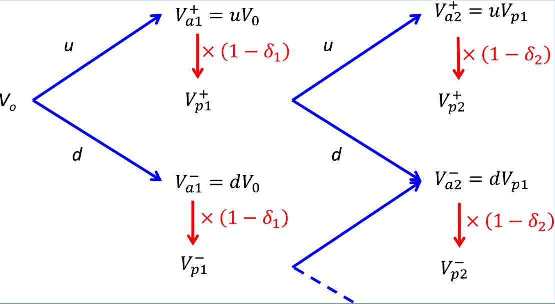 CCR lattice with dividend payment at each node.