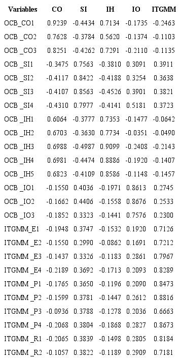 Cross loading analysis.