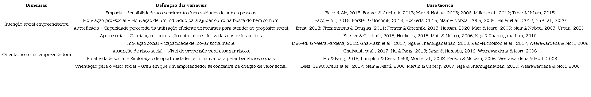 Elementos de análise do empreendedorismo social no nível do indivíduo.
