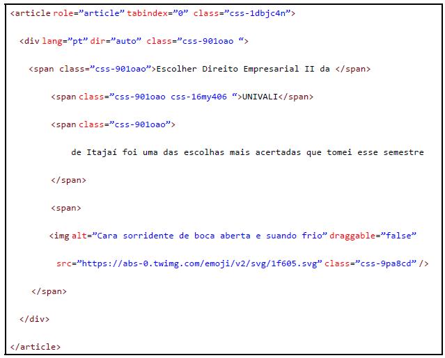 Tag <article> do tweet da Figura 5 (resumido).