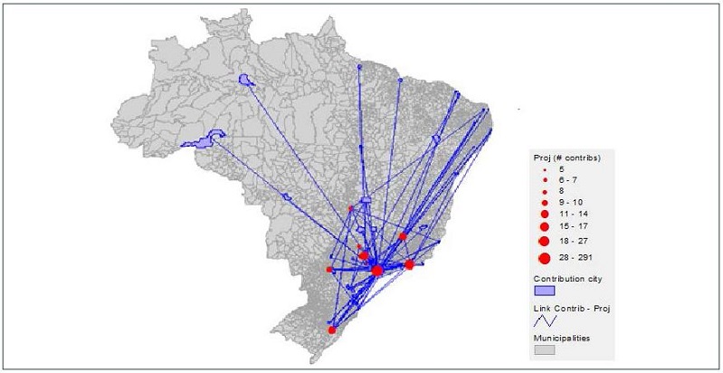 Geographic dispersion of the investments made in ECF projects.