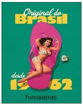 Woman lying on a pair of Havaianas with the campaign slogan.