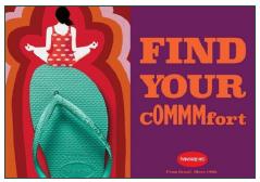 Woman meditates on top of a Havaianas sandal, while next to it we read the text &lsquo;Find your comfort&rsquo;.