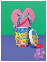 Campaign with sandals inside a can with an illustration saying &lsquo;Good vibes&rsquo; (good energy) and a person lying on the beach.