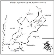1. Mapa de Colombia con la localizaci&oacute;n del territorio ocupado por la comunidad muisca en el tiempo de la conquista espa&ntilde;ola