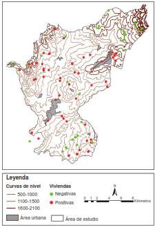 Distribuci&oacute;n de las viviendas con presencia o ausencia de Aedes aegypti en el &aacute;rea de estudio