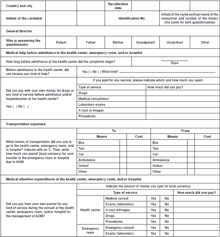 Survey to evaluate indirect costs (loss of productiveness and/or out-of-pocket expenditures) associated with health care due to acute otitis media (AOM). 