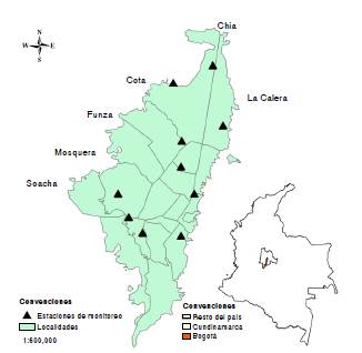 Ubicaci&oacute;n de las estaciones de la Red de Monitoreo de Calidad del Aire de Bogot&aacute;, 2014-2015