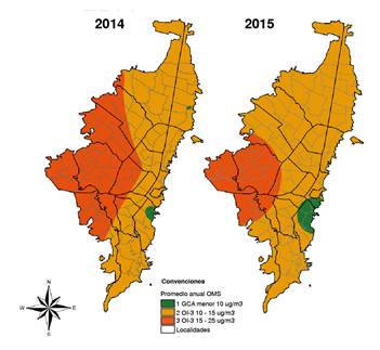 Distribuci&oacute;n de las concentraciones de PM25 en la franja b