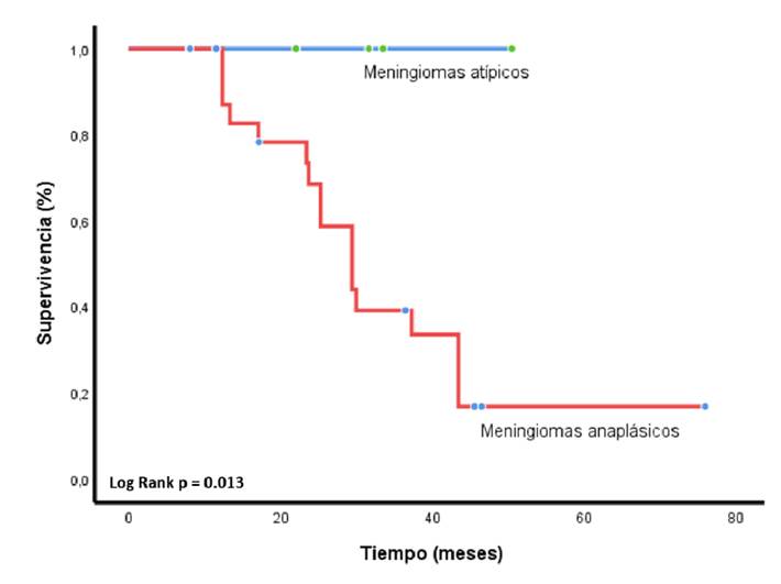 Supervivencia global en casos de meningiomas at&iacute;picos y anapl&aacute;sicos a partir del inicio del tratamiento m&eacute;dico