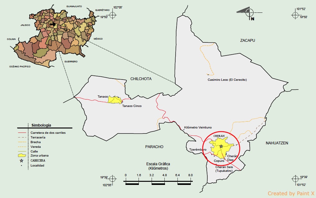 Ubicaci&oacute;n del municipio de Cher&aacute;n, Michoac&aacute;n, M&eacute;xico