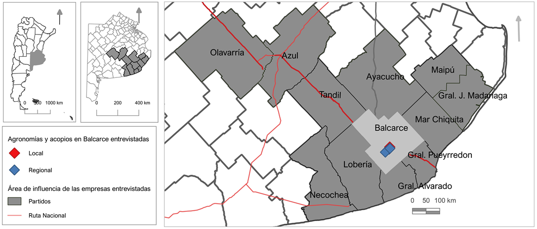 �rea de influencia de las acciones de las agronom�as y acopios de Balcarce entrevistados