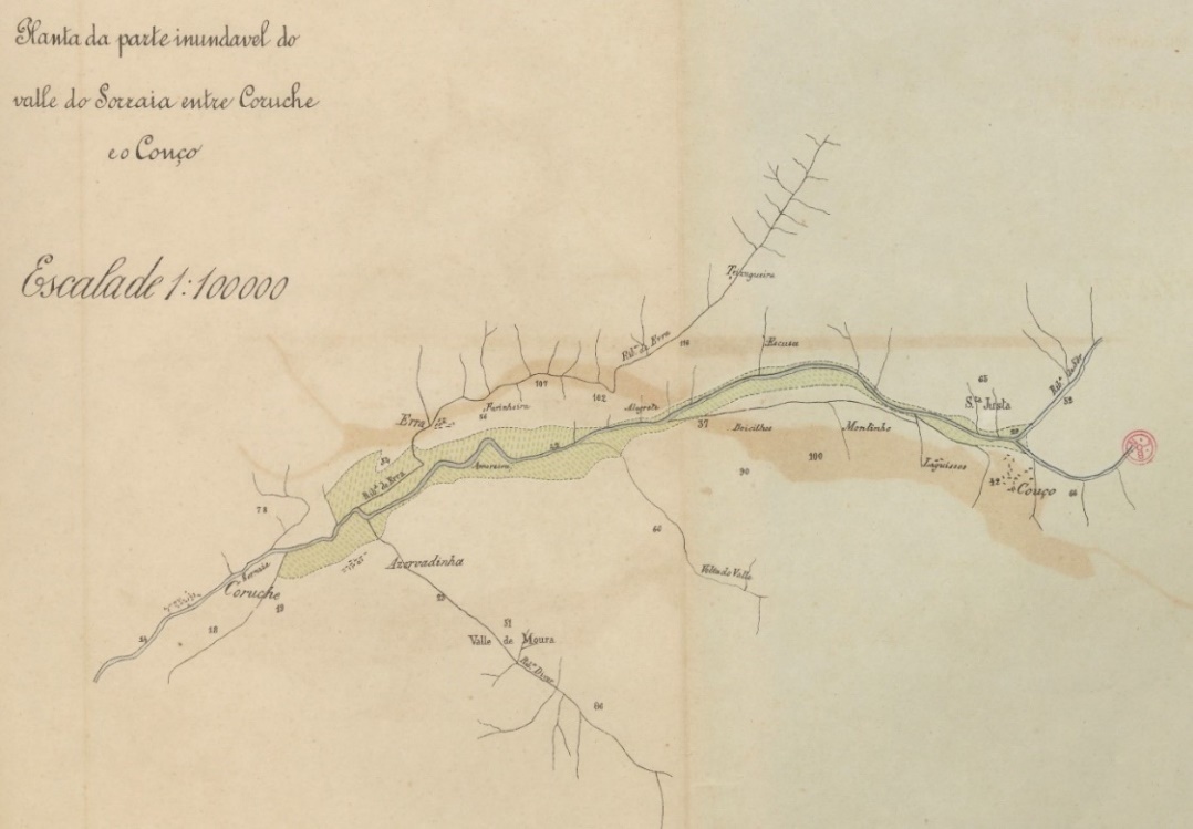 Plano de construcci�n del Plan de Riego del Valle del Sorraia, en 1884, 74 a�os antes de su conclusi�n