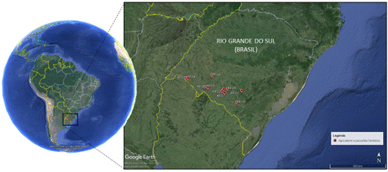 Localiza��o das unidades familiares de produ��o dos agricultores e pecuaristas familiares participantes do estudo