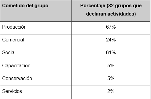 Actividades de los grupos expresadas en porcentajes. Año 2024
