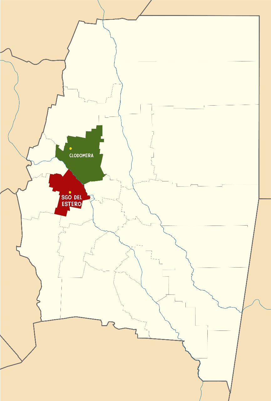Mapa de localizaci�n de las experiencias en la ciudad de Clodomira (Banda) y Santiago del Estero (Capital)