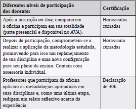 Oficinas de Formação Docente: níveis de participação