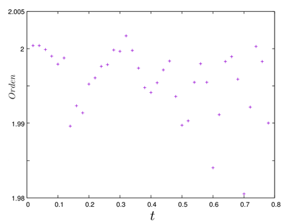 Convergence factor for each time step in evolution
shown in Figure 2. This factor is calculated using
three numerical solutions for three different base resolutions.