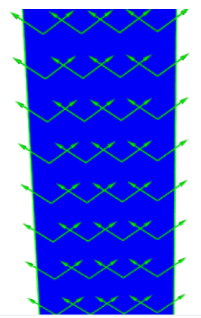 Vista longitudinal de
la dirección de las fibras en la tubería.