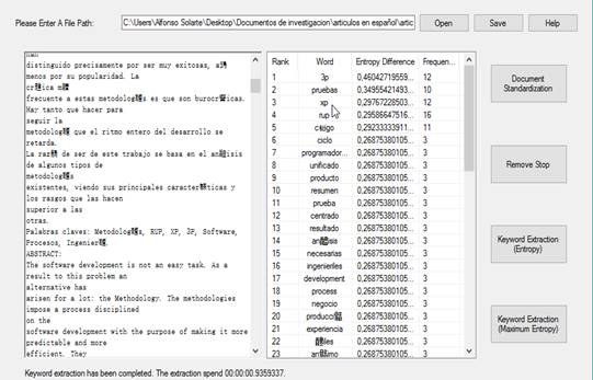Extracci&oacute;n de
palabras claves del documento con la implementaci&oacute;n de la ontolog&iacute;a.