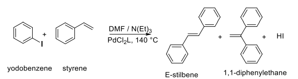 Mizoroki-Heck reaction between yodobenzene and styrene