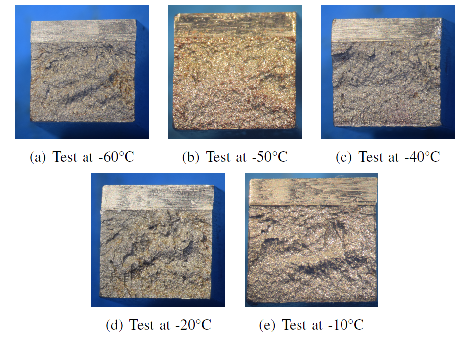 Fracture surface at under zero temperatures.