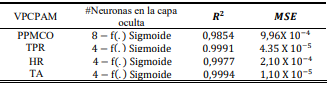 Resultados del Entrenamiento de la MRNA-NAR para la Predicci&oacute;n de las VPCPAM