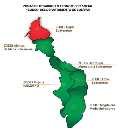 Zonas de desarrollo económico y social del departamento de Bolívar