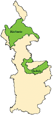 Ubicación del Área de estudio, municipios de Quibdó y Riosucio en el departamento del Chocó (Colombia)