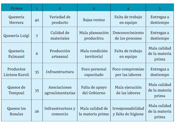 Resultados de entrevistas con pymes lácteas en Tempoal (Veracruz, México)